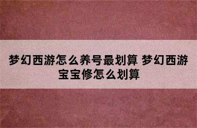 梦幻西游怎么养号最划算 梦幻西游宝宝修怎么划算